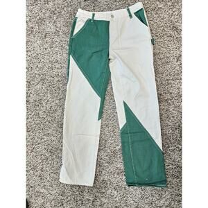 Pacsun Green & White Paneled Low Rise Carpenter PantsSz 28 Y2k Wide Leg